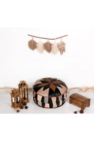 Şok Fiyat Açılışa Özel %50 Off! Art Deco El Yapımı Hakiki Deri Orijinal Bohem Ottoman Puf Minder60cm - 3