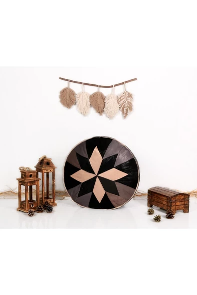 Şok Fiyat Açılışa Özel %50 Off! Art Deco El Yapımı Hakiki Deri Orijinal Bohem Ottoman Puf Minder60cm - Resim 5