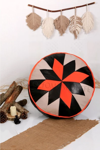 Şok Fiyat Açılışa Özel %50 Off! Art Deco El Yapımı Hakiki Deri Orijinal Bohem Ottoman Puf Minder60cm