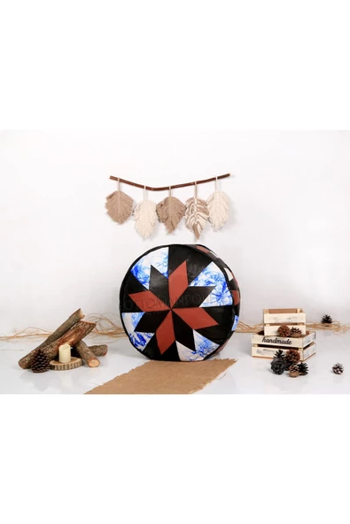 Şok Fiyat Açılışa Özel %50 Off! Art Deco El Yapımı Hakiki Deri Orijinal Bohem Ottoman Puf Minder60cm - 5