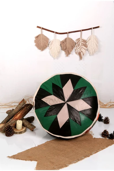 Şok Fiyat Açılışa Özel %50 Off! Art Deco El Yapımı Hakiki Deri Orijinal Bohem Ottoman Puf Minder60cm ürün görseli