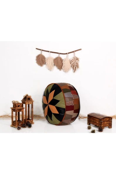 Şok Fiyat Açılışa Özel %50 Off! Art Deco El Yapımı Hakiki Deri Orijinal Bohem Ottoman Puf Minder60cm - 3