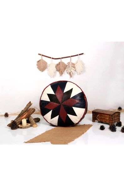 Şok Fiyat Açılışa Özel %50 Off! Art Deco El Yapımı Hakiki Deri Orijinal Bohem Ottoman Puf Minder60cm - Resim 2