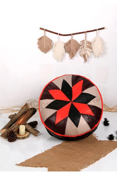 Şok Fiyat Açılışa Özel %50 Off! Art Deco El Yapımı Hakiki Deri Orijinal Bohem Ottoman Puf Minder60cm