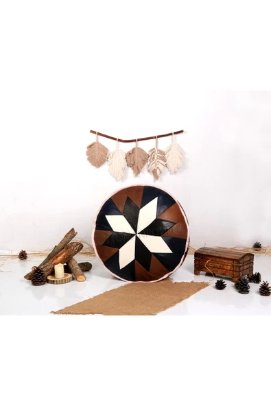 Şok Fiyat Açılışa Özel %50 Off! Art Deco El Yapımı Hakiki Deri Orijinal Bohem Ottoman Puf Minder60cm - 5