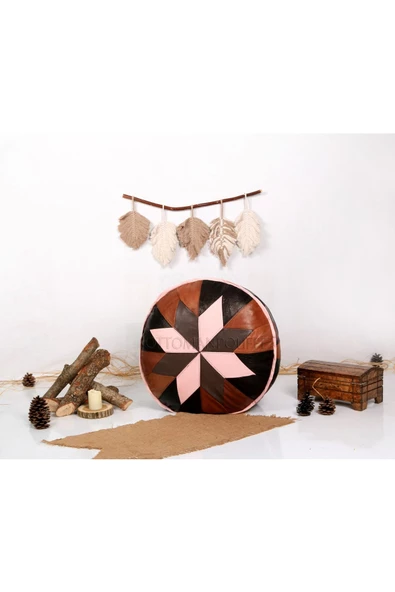 Şok Fiyat Açılışa Özel %50 Off! Art Deco El Yapımı Hakiki Deri Orijinal Bohem Ottoman Puf Minder60cm - Resim 2