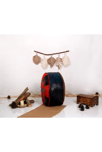 Şok Fiyat Açılışa Özel %50 Off! Art Deco El Yapımı Hakiki Deri Orijinal Bohem Ottoman Puf Minder60cm - Resim 3