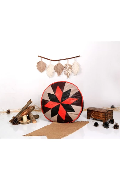 Şok Fiyat Açılışa Özel %50 Off! Art Deco El Yapımı Hakiki Deri Orijinal Bohem Ottoman Puf Minder60cm - 2