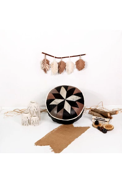 Şok Fiyat Açılışa Özel %50 Off! Art Deco El Yapımı Hakiki Deri Orijinal Bohem Ottoman Puf Minder60cm - Resim 3