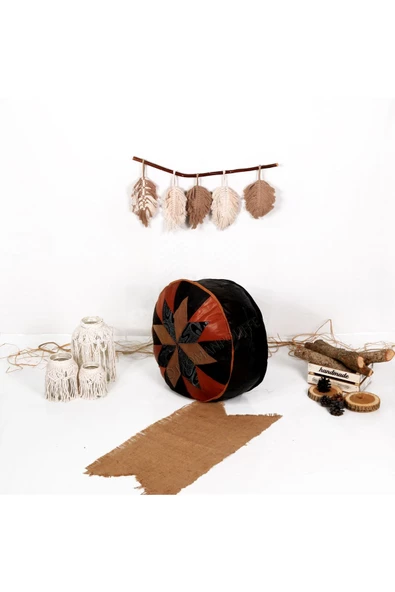 Şok Fiyat Açılışa Özel %50 Off! Art Deco El Yapımı Hakiki Deri Orijinal Bohem Ottoman Puf Minder60cm - Resim 2