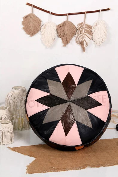 Şok Fiyat Açılışa Özel %50 Off! Art Deco El Yapımı Hakiki Deri Orijinal Bohem Ottoman Puf Minder60cm