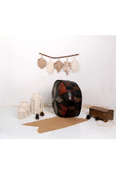 Şok Fiyat Açılışa Özel %50 Off! Art Deco El Yapımı Hakiki Deri Orijinal Bohem Ottoman Puf Minder60cm - 2