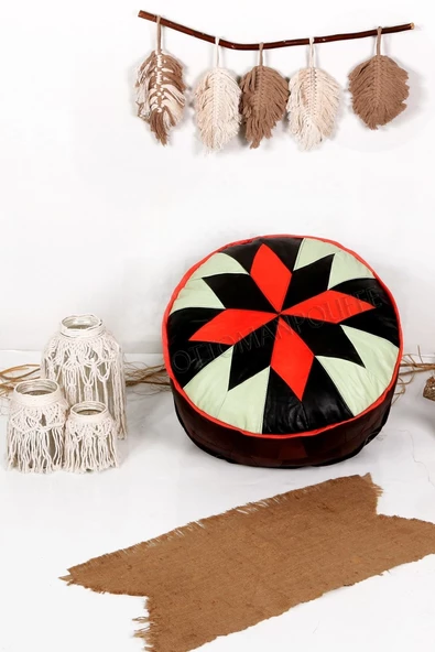 Şok Fiyat Açılışa Özel %50 Off! Art Deco El Yapımı Hakiki Deri Orijinal Bohem Ottoman Puf Minder60cm