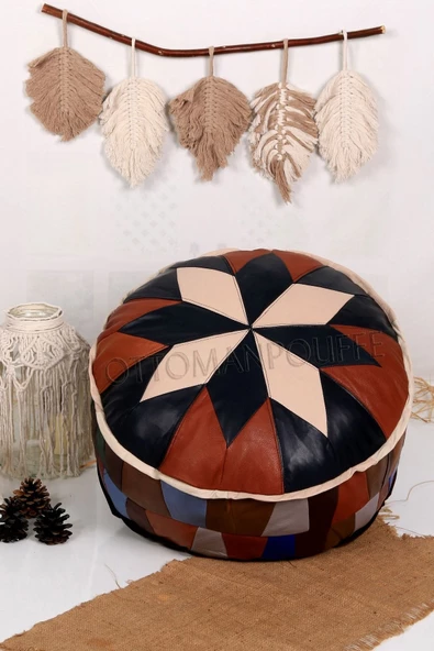 Şok Fiyat Açılışa Özel %50 Off! Art Deco El Yapımı Hakiki Deri Orijinal Bohem Ottoman Puf Minder60cm ürün görseli