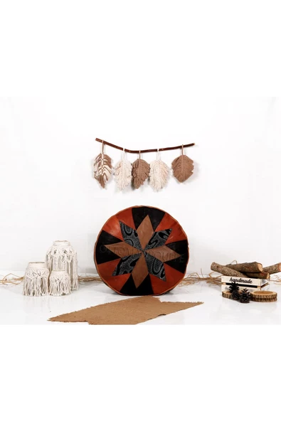 Şok Fiyat Açılışa Özel %50 Off! Art Deco El Yapımı Hakiki Deri Orijinal Bohem Ottoman Puf Minder60cm - Resim 4