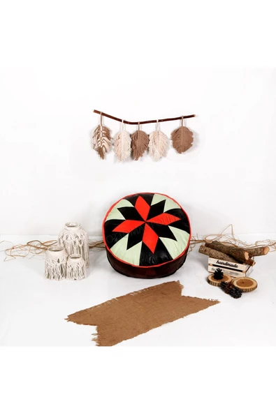 Şok Fiyat Açılışa Özel %50 Off! Art Deco El Yapımı Hakiki Deri Orijinal Bohem Ottoman Puf Minder60cm - Resim 3