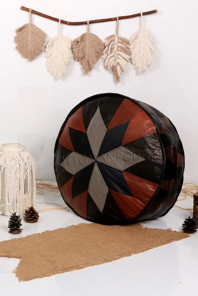 Şok Fiyat Açılışa Özel %50 Off! Art Deco El Yapımı Hakiki Deri Orijinal Bohem Ottoman Puf Minder60cm