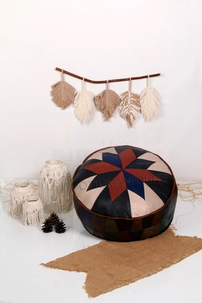 Şok Fiyat Açılışa Özel %50 Off! Art Deco El Yapımı Hakiki Deri Orijinal Bohem Ottoman Puf Minder60cm - Resim 2