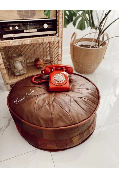 Şok Fiyat Açılışa Özel %50 Off! Art Deco El Yapımı Hakiki Deri Orijinal Bohem Ottoman Puf Minder60cm - Resim 7