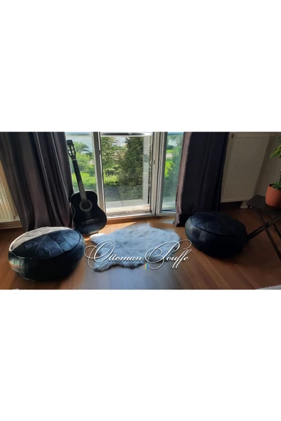 Şok Fiyat Açılışa Özel %50 Off! Art Deco El Yapımı Hakiki Deri Orijinal Bohem Ottoman Puf Minder60cm - Resim 4