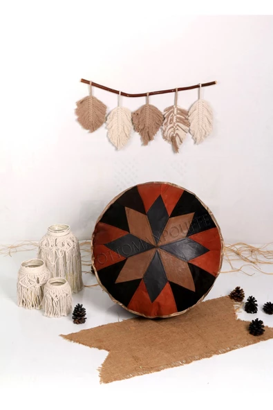 Şok Fiyat Açılışa Özel %50 Off! Art Deco El Yapımı Hakiki Deri Orijinal Bohem Ottoman Puf Minder60cm - 4