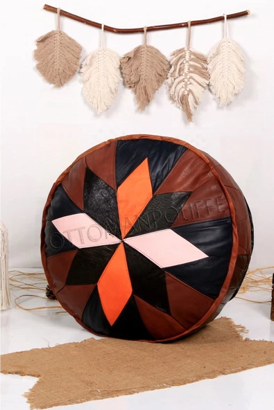Şok Fiyat Açılışa Özel %50 Off! Art Deco El Yapımı Hakiki Deri Orijinal Bohem Ottoman Puf Minder60cm ürün görseli 1