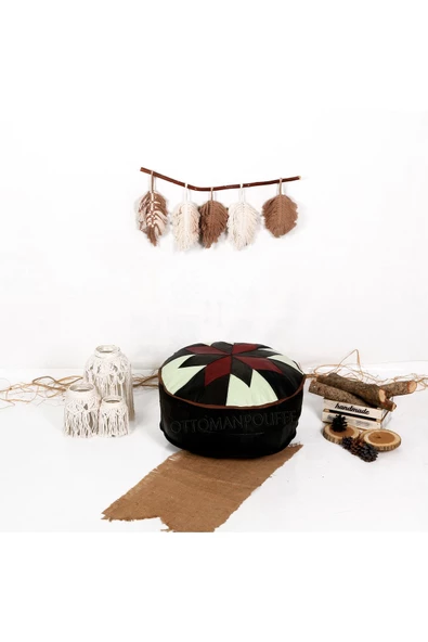 Şok Fiyat Açılışa Özel %50 Off! Art Deco El Yapımı Hakiki Deri Orijinal Bohem Ottoman Puf Minder60cm - Resim 5