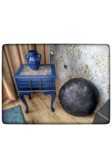 Şok Fiyat Açılışa Özel %50 Off! Art Deco El Yapımı Hakiki Deri Orijinal Bohem Ottoman Puf Minder60cm - Resim 3