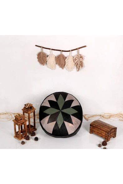 Şok Fiyat Açılışa Özel %50 Off! Art Deco El Yapımı Hakiki Deri Orijinal Bohem Ottoman Puf Minder60cm - 4