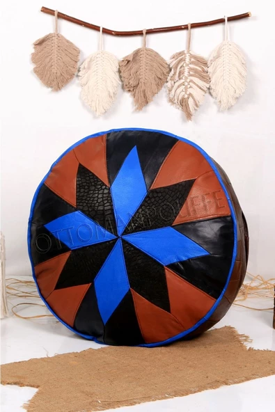 Şok Fiyat Açılışa Özel %50 Off! Art Deco El Yapımı Hakiki Deri Orijinal Bohem Ottoman Puf Minder60cm