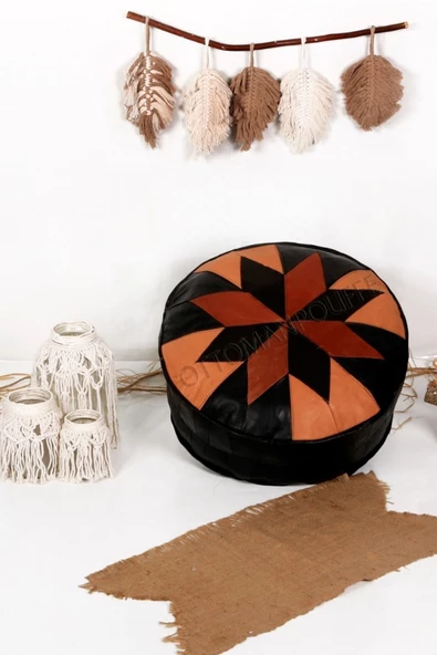 Şok Fiyat Açılışa Özel %50 Off! Art Deco El Yapımı Hakiki Deri Orijinal Bohem Ottoman Puf Minder60cm ürün görseli 1