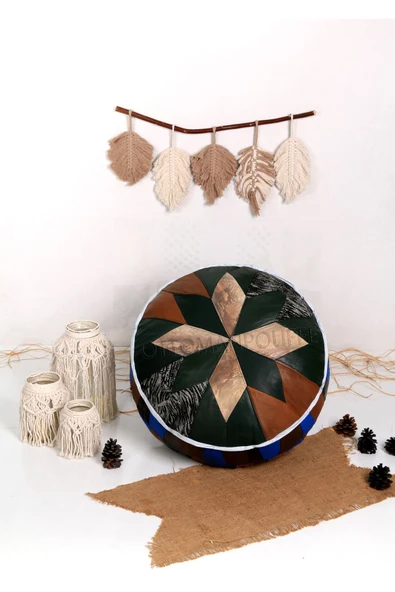 Şok Fiyat Açılışa Özel %50 Off! Art Deco El Yapımı Hakiki Deri Orijinal Bohem Ottoman Puf Minder60cm - 4