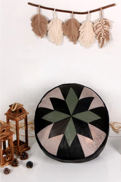 Şok Fiyat Açılışa Özel %50 Off! Art Deco El Yapımı Hakiki Deri Orijinal Bohem Ottoman Puf Minder60cm