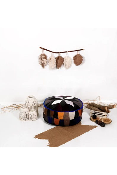 Şok Fiyat Açılışa Özel %50 Off! Art Deco El Yapımı Hakiki Deri Orijinal Bohem Ottoman Puf Minder60cm - 2