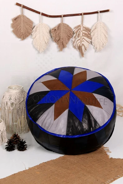 Şok Fiyat Açılışa Özel %50 Off! Art Deco El Yapımı Hakiki Deri Orijinal Bohem Ottoman Puf Minder60cm ürün görseli
