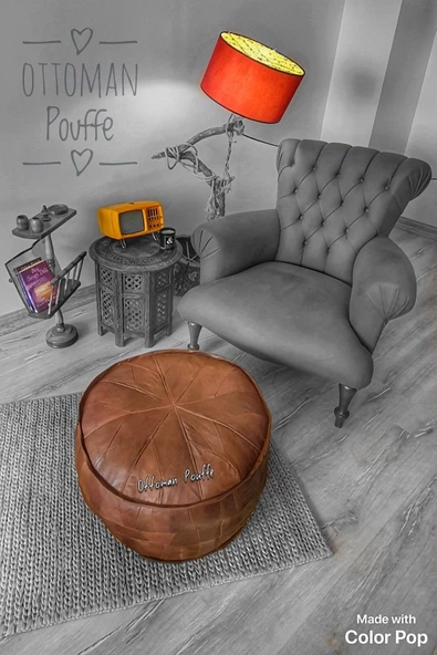 Dolgulu ! El Yapımı Hakiki Deri Orijinal Bohem Ottoman Puf Yer Ayak Minderi 60x42cm - Resim 4