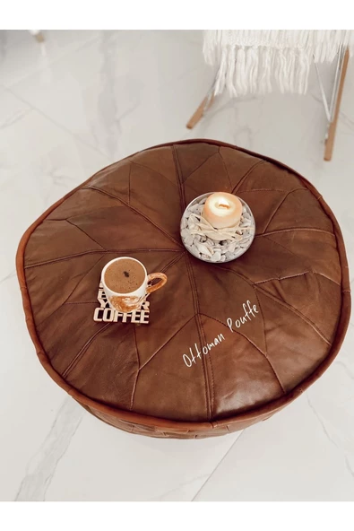 Şok Fiyat Açılışa Özel %50 Off! Art Deco El Yapımı Hakiki Deri Orijinal Bohem Ottoman Puf Minder60cm - Resim 4