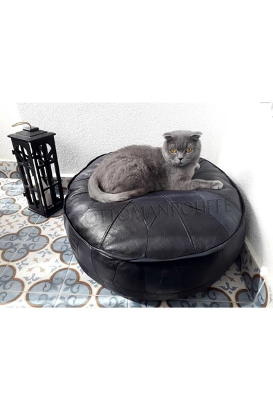 Şok Fiyat Açılışa Özel %50 Off! Art Deco El Yapımı Hakiki Deri Orijinal Bohem Ottoman Puf Minder60cm - Resim 4