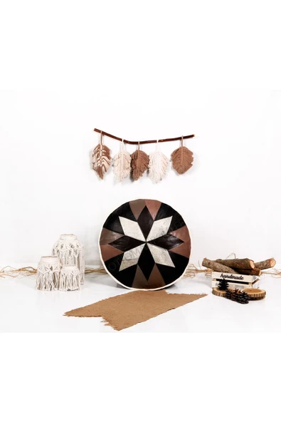 Şok Fiyat Açılışa Özel %50 Off! Art Deco El Yapımı Hakiki Deri Orijinal Bohem Ottoman Puf Minder60cm - Resim 5