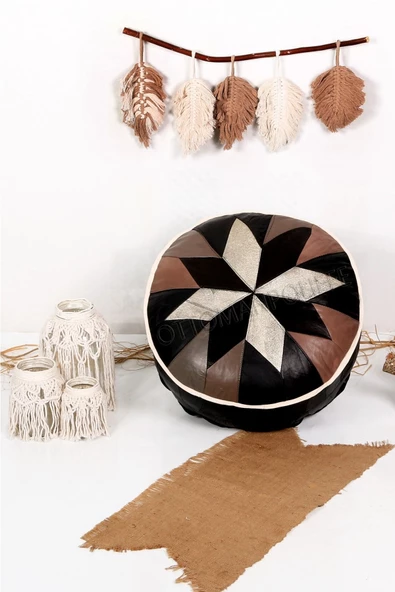 Şok Fiyat Açılışa Özel %50 Off! Art Deco El Yapımı Hakiki Deri Orijinal Bohem Ottoman Puf Minder60cm