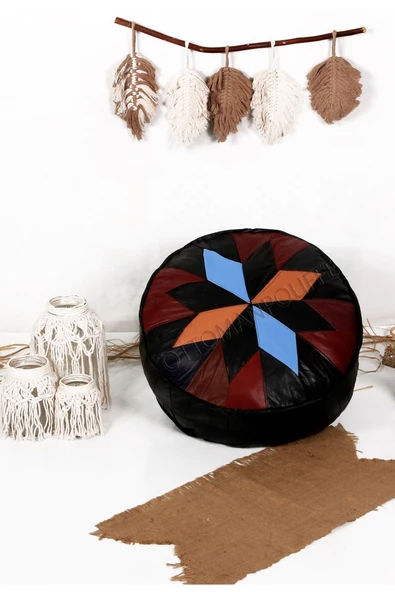 Şok Fiyat Açılışa Özel %50 Off! Art Deco El Yapımı Hakiki Deri Orijinal Bohem Ottoman Puf Minder60cm