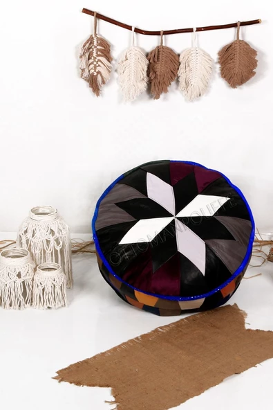 Şok Fiyat Açılışa Özel %50 Off! Art Deco El Yapımı Hakiki Deri Orijinal Bohem Ottoman Puf Minder60cm ürün görseli