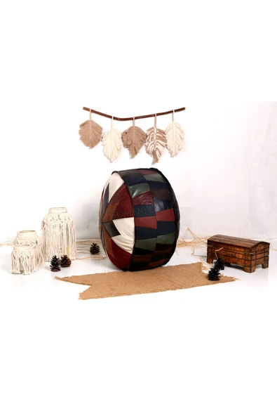Şok Fiyat Açılışa Özel %50 Off! Art Deco El Yapımı Hakiki Deri Orijinal Bohem Ottoman Puf Minder60cm - 2
