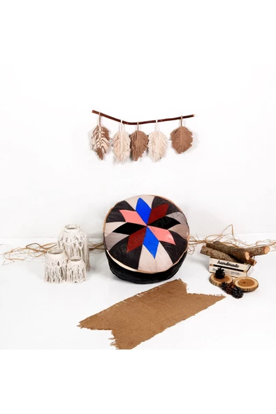 Şok Fiyat Açılışa Özel %50 Off! Art Deco El Yapımı Hakiki Deri Orijinal Bohem Ottoman Puf Minder60cm - 3