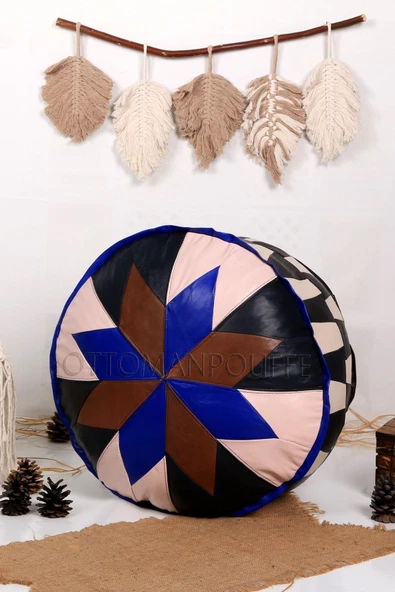 Şok Fiyat Açılışa Özel %50 Off! Art Deco El Yapımı Hakiki Deri Orijinal Bohem Ottoman Puf Minder60cm