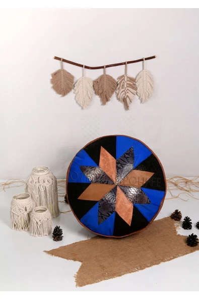 Şok Fiyat Açılışa Özel %50 Off! Art Deco El Yapımı Hakiki Deri Orijinal Bohem Ottoman Puf Minder60cm - Resim 4