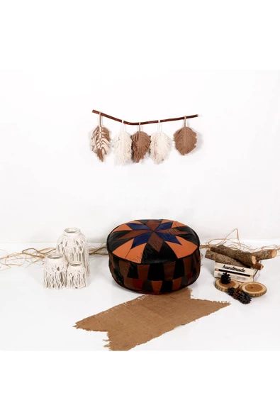 Şok Fiyat Açılışa Özel %50 Off! Art Deco El Yapımı Hakiki Deri Orijinal Bohem Ottoman Puf Minder60cm - Resim 5