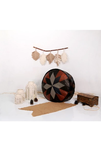 Şok Fiyat Açılışa Özel %50 Off! Art Deco El Yapımı Hakiki Deri Orijinal Bohem Ottoman Puf Minder60cm - 4