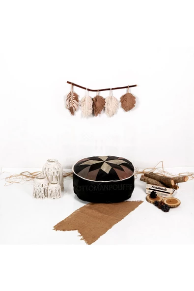 Şok Fiyat Açılışa Özel %50 Off! Art Deco El Yapımı Hakiki Deri Orijinal Bohem Ottoman Puf Minder60cm - Resim 4