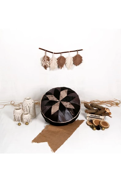 Art Deco Iskandinav El Yapımı Hakiki Deri Orijinal Bohem Ottoman Puf Minder 60x30cm (DOLGULU) - Resim 5